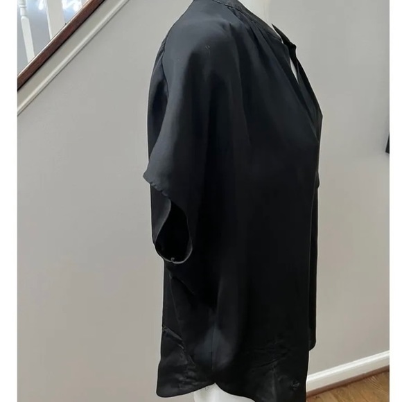 Vince Grey Silk Leather Trim Blouse - M - Picture 3 of 4